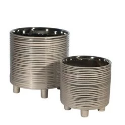 Outlet 🥰 Set of 2 Footed Planters Stripes - Sagebrook Home Silver 💯 -Planters Sales Store unnamed file 4376