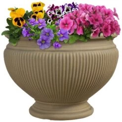Best Sale ✨ Sunnydaze Decor Sunnydaze Indoor/Outdoor Patio, Garden, or Porch Weather-Resistant Double-Walled Elizabeth Ribbed Urn Flower Pot Planter - 16" - Beige 😉 -Planters Sales Store unnamed file 4401