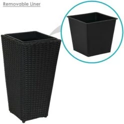 Coupon 😀 Sunnydaze Decorative Square Polyrattan Basket-Style Planters - 9", 11.5", and 14.75" Square - Black - 3-Piece Set ✨ -Planters Sales Store unnamed file 4412