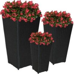 Coupon 😀 Sunnydaze Decorative Square Polyrattan Basket-Style Planters - 9", 11.5", and 14.75" Square - Black - 3-Piece Set ✨ -Planters Sales Store unnamed file 4413