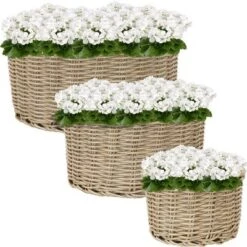 Buy ⭐ Sunnydaze Decorative Round Indoor/Outdoor Polyrattan Basket Flower Planters - 8", 11.75" and 12.75" Diameter - Beige - 3-Piece Set 👏 -Planters Sales Store unnamed file 4417