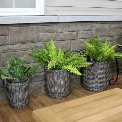 Cheap ๐ Sunnydaze Decorative Round Indoor Polyrattan Basket Flower Planters with Handles - 8.75", 10.5", and 12.75" Diameter - Gray - 3-Piece Set ๐ 3 Cheap ๐ Sunnydaze Decorative Round Indoor Polyrattan Basket Flower Planters with Handles - 8.75", 10.5", and 12.75" Diameter - Gray - 3-Piece Set ๐