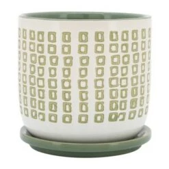 Best Pirce 💯 Sagebrook Home 6" Square Patterned Ceramic Planter with Saucer Olive 🧨 -Planters Sales Store unnamed file 4470