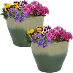Best deal 💯 Sunnydaze Decor Sunnydaze Studio Outdoor/Indoor High-Fired Glazed UV and Frost-Resistant Ceramic Flower Planters with Drainage Holes - 9" Diameter - Seafoam - 2-Pack 🥰 -Planters Sales Store unnamed file 4491