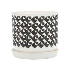 Hot Sale 🧨 Sagebrook Home Set of 2 Houndstooth Ceramic Planters with Saucers Beige 🥰 -Planters Sales Store unnamed file 4505