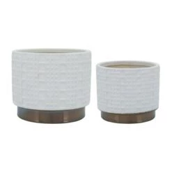 Coupon 👍 Sagebrook Home Set of 2 Mesh Metallic Ceramic Planters White ✔️ -Planters Sales Store unnamed file 4509