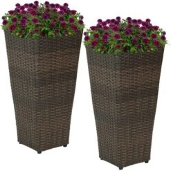 Wholesale 🎁 Sunnydaze Decor Sunnydaze Modern Decorative Standing Square Polyrattan Planter Containers - 24" Tall - Brown - 2-Pack ❤️ -Planters Sales Store unnamed file 4537