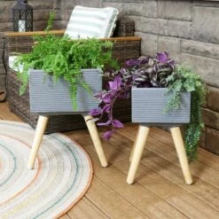 Promo ⌛ Sunnydaze Decor Sunnydaze Barkley Fiber Clay Durable Indoor/Outdoor Decorative Flower Pots - 10" and 13" Square - Gray and Natural - 2-Piece Set ✨ -Planters Sales Store unnamed file 4550