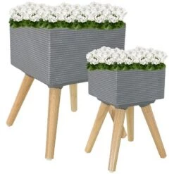 Promo ⌛ Sunnydaze Decor Sunnydaze Barkley Fiber Clay Durable Indoor/Outdoor Decorative Flower Pots - 10" and 13" Square - Gray and Natural - 2-Piece Set ✨ -Planters Sales Store unnamed file 4552