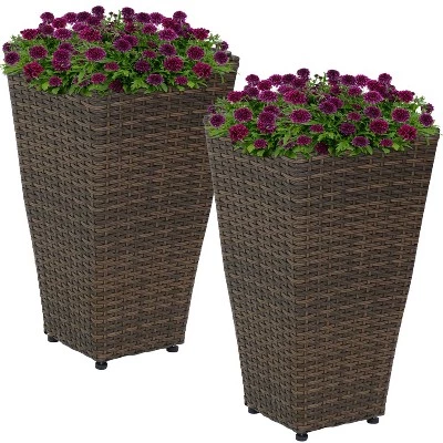 Cheapest ✔️ Sunnydaze Decor Sunnydaze Modern Decorative Standing Square Polyrattan Planter Containers - 20" Tall - Brown - 2-Pack 😀 6 Cheapest ✔️ Sunnydaze Decor Sunnydaze Modern Decorative Standing Square Polyrattan Planter Containers - 20" Tall - Brown - 2-Pack 😀 - Image 4