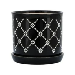 Brand new 🤩 Sagebrook Home Set of 2 Chained Daisies Ceramic Planters with Saucers Black 🛒 -Planters Sales Store unnamed file 4579