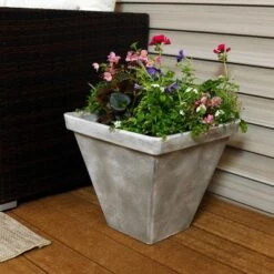 Deals ๐ 16" Polyresin Hamilton Planter - Gray - Sunnydaze Decor ๐