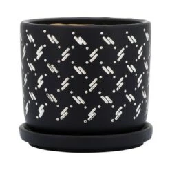 Discount 😉 Sagebrook Home Set of 2 Dots Ceramic Planter with Saucers Black ✨
