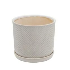 Outlet ⌛ Sagebrook Home Set of 2 Square Dot Ceramic Planters with Saucers Beige 😀