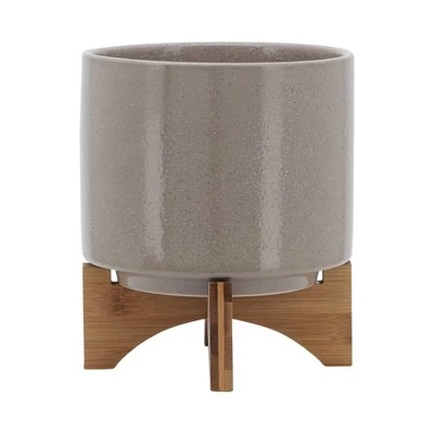 Outlet 😉 Sagebrook Home 9" Ceramic Planter with Wood Stand Beige 🎉 3 Outlet 😉 Sagebrook Home 9" Ceramic Planter with Wood Stand Beige 🎉