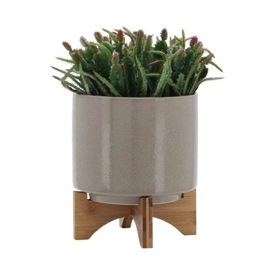 Outlet 😉 Sagebrook Home 9" Ceramic Planter with Wood Stand Beige 🎉 4 Outlet 😉 Sagebrook Home 9" Ceramic Planter with Wood Stand Beige 🎉 - Image 2
