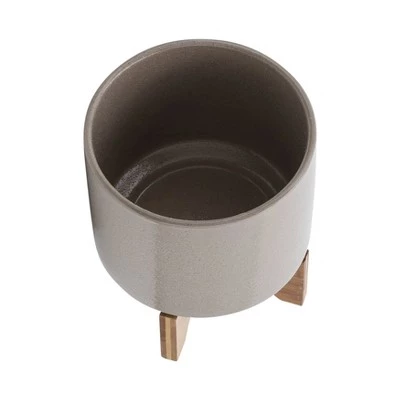 Outlet 😉 Sagebrook Home 9" Ceramic Planter with Wood Stand Beige 🎉 5 Outlet 😉 Sagebrook Home 9" Ceramic Planter with Wood Stand Beige 🎉 - Image 3