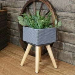 Wholesale 👏 Sunnydaze Decor Sunnydaze Barkley Durable Indoor/Outdoor Fiber Clay Decorative Flower Pot - 10" Square - Gray and Natural 🔥