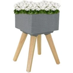 Wholesale 👏 Sunnydaze Decor Sunnydaze Barkley Durable Indoor/Outdoor Fiber Clay Decorative Flower Pot - 10" Square - Gray and Natural 🔥 -Planters Sales Store unnamed file 4664