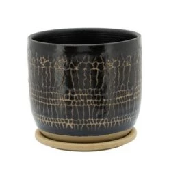 Budget 🎁 Sagebrook Home Glazed Ceramic Planter with Saucer Black 🎁 -Planters Sales Store unnamed file 4709