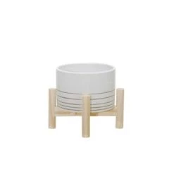 Top 10 ❤️ Sagebrook Home Metallic Ceramic Planter with Wood Stand White ⭐