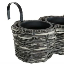Best Pirce 🔔 Sunnydaze Decor Sunnydaze Indoor/Outdoor Polyrattan Over-the-Rail Tri-Planter with 3 Round Black Plastic Liners - Charcoal 👏 -Planters Sales Store unnamed file 4723