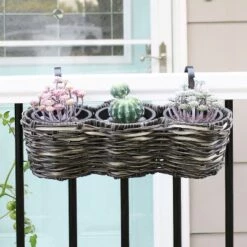 Best Pirce 🔔 Sunnydaze Decor Sunnydaze Indoor/Outdoor Polyrattan Over-the-Rail Tri-Planter with 3 Round Black Plastic Liners - Charcoal 👏 -Planters Sales Store unnamed file 4725