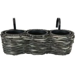 Best Pirce 🔔 Sunnydaze Decor Sunnydaze Indoor/Outdoor Polyrattan Over-the-Rail Tri-Planter with 3 Round Black Plastic Liners - Charcoal 👏 -Planters Sales Store unnamed file 4726