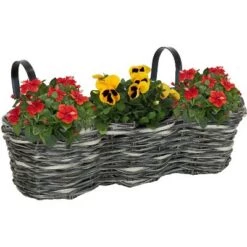 Best Pirce 🔔 Sunnydaze Decor Sunnydaze Indoor/Outdoor Polyrattan Over-the-Rail Tri-Planter with 3 Round Black Plastic Liners - Charcoal 👏 -Planters Sales Store unnamed file 4727