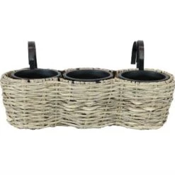 Brand new 🎁 Sunnydaze Decor Sunnydaze Indoor/Outdoor Polyrattan Over-the-Rail Tri-Planter with 3 Round Black Plastic Liners - Frost 😀 -Planters Sales Store unnamed file 4743