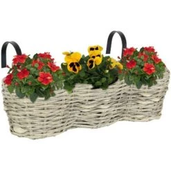 Brand new 🎁 Sunnydaze Decor Sunnydaze Indoor/Outdoor Polyrattan Over-the-Rail Tri-Planter with 3 Round Black Plastic Liners - Frost 😀 -Planters Sales Store unnamed file 4744