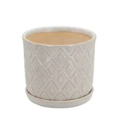 Top 10 😉 Sagebrook Home Set of 2 Diamond Ceramic Planters with Saucers Beige 👏