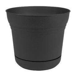 Hot Sale ✔️ Bloem SP1000 Saturn Indoor Outdoor 10" Matte Finish Durable Plastic Planter Pot with Attached Saucer and Pre Drilled Drainage Holes, Black (2 Pack) 😉