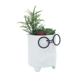 Hot Sale 💯 Sagebrook Home Ceramic Face Planter with Artificial Plant White 🧨 -Planters Sales Store unnamed file 4876