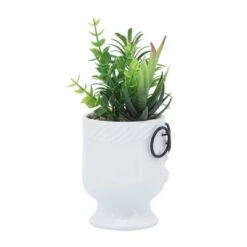 Hot Sale 💯 Sagebrook Home Ceramic Face Planter with Artificial Plant White 🧨 -Planters Sales Store unnamed file 4877