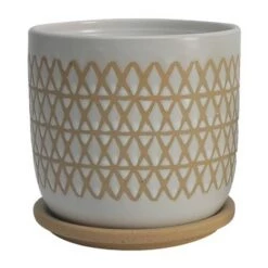 Outlet 🔔 Set of 2 6" Criss/Cross Planters with Saucer Beige - Sagebrook Home ❤️