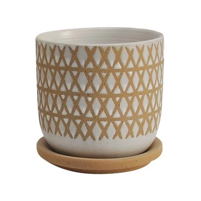 Outlet 🔔 Set of 2 6" Criss/Cross Planters with Saucer Beige - Sagebrook Home ❤️ 4 Outlet 🔔 Set of 2 6" Criss/Cross Planters with Saucer Beige - Sagebrook Home ❤️ - Image 2