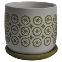 Best Pirce ⭐ Set of 2 5.75" Ceramic Circles Planters with Saucer Olive - Sagebrook Home 👍