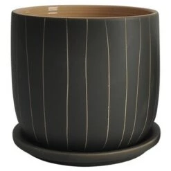 Outlet 🛒 Set of 2 5.75" Stripes Planters with Saucer Gray - Sagebrook Home 😀