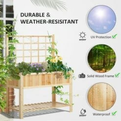 New ✨ Outsunny 47'' Wooden Raised Garden Bed with Trellis Coutryside Style Elevated Planter Box Stand with Open Shelf Spacious Planting Area 👏 -Planters Sales Store unnamed file 496