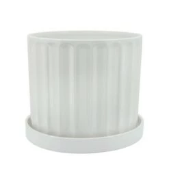 Budget 👏 Sagebrook Home Set of 2 Ridges Ceramic Planters with Saucers White ⭐
