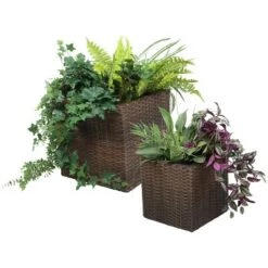 Outlet 😍 Sunnydaze Decor Sunnydaze Square Indoor Polyrattan Planters with Attached Clear Polypropylene Liner 14" Square x 14" H and 11" Square x 11" H - Brown 2-Piece 🧨 -Planters Sales Store unnamed file 5001