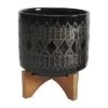 Outlet 😉 Set of 2 10.5" Ceramic Aztec Planters on Wooden Stand Black - Sagebrook Home 👍 -Planters Sales Store unnamed file 5009