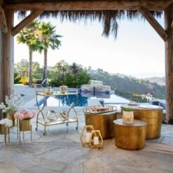 Hot Sale 😍 Set of 3 Metal Planters on Stand - Sagebrook Home Gold 🛒