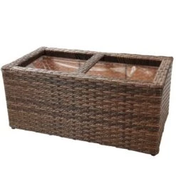 Deals 😀 Sunnydaze Decor Sunnydaze 2-Section Rectangle Polyrattan Indoor Planters - 21.5" W x 11.5" D x 9.25" H - Brown - 2-Pack 🧨 -Planters Sales Store unnamed file 5046