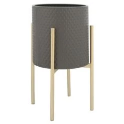 Best Sale 🔥 Sagebrook Home Set of 2 Diamond Planters in Metal Stand Gray/gold ⌛ -Planters Sales Store unnamed file 5057