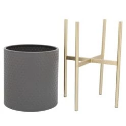 Best Sale 🔥 Sagebrook Home Set of 2 Diamond Planters in Metal Stand Gray/gold ⌛ -Planters Sales Store unnamed file 5060
