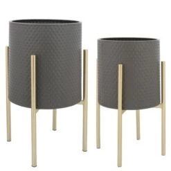 Best Sale 🔥 Sagebrook Home Set of 2 Diamond Planters in Metal Stand Gray/gold ⌛ -Planters Sales Store unnamed file 5064