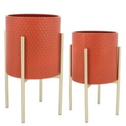 Best Sale 🔥 Sagebrook Home Set of 2 Diamond Planters in Metal Stand Gray/gold ⌛ -Planters Sales Store unnamed file 5065