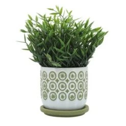 Brand new ⭐ Sagebrook Home Circles Ceramic Planter with Saucer Olive 🔔